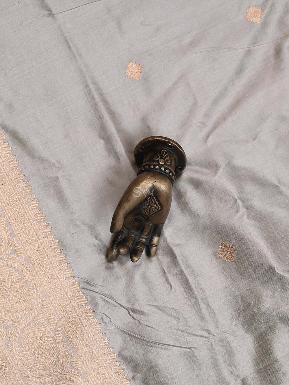 Light Grey Meenakari Katan Silk Handloom Banarasi Suit - Sacred Weaves