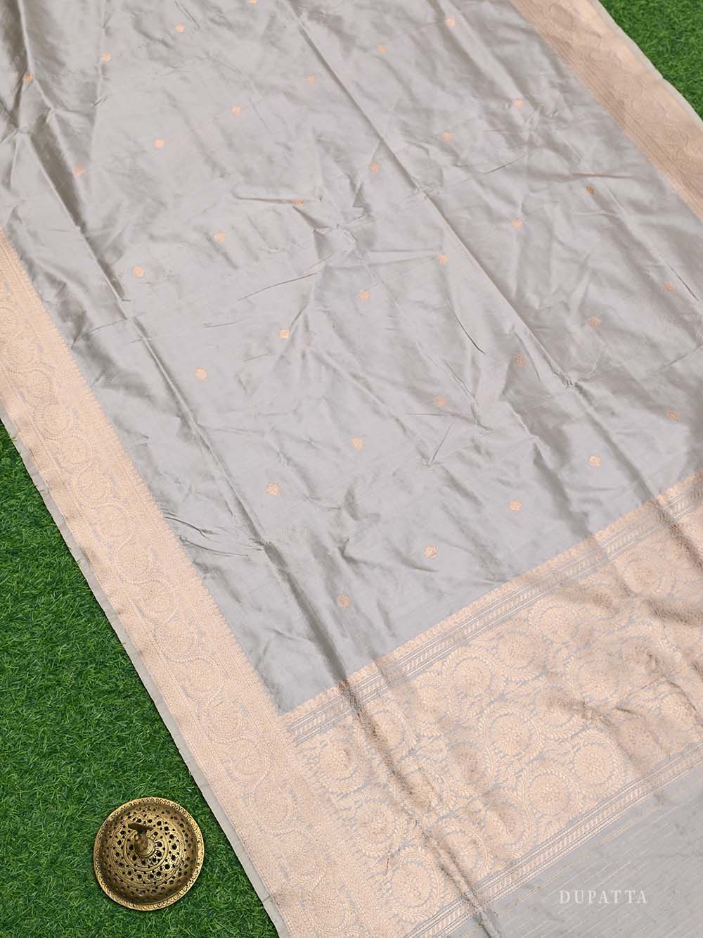Light Grey Meenakari Katan Silk Handloom Banarasi Suit - Sacred Weaves