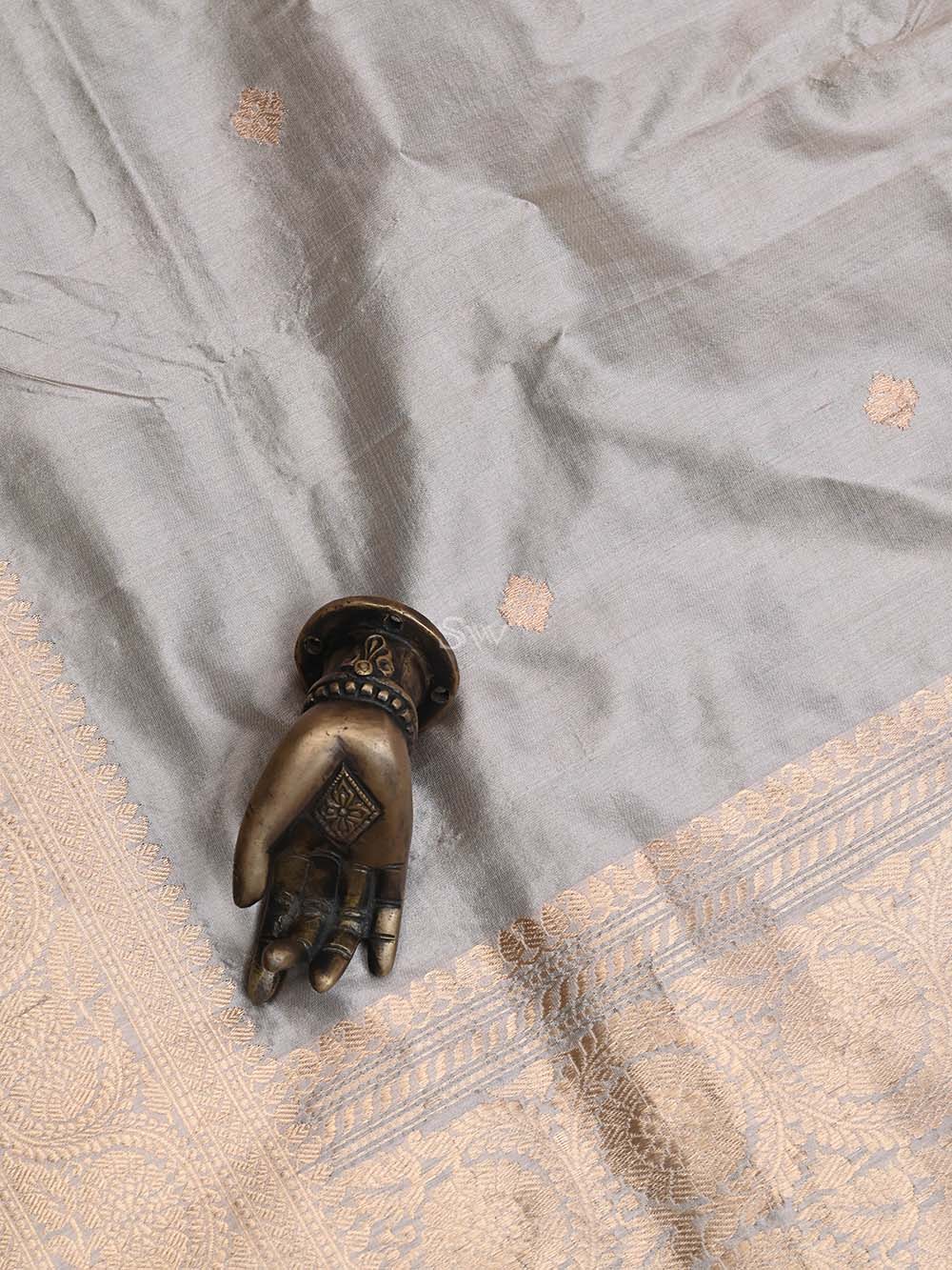 Light Grey Meenakari Katan Silk Handloom Banarasi Suit - Sacred Weaves