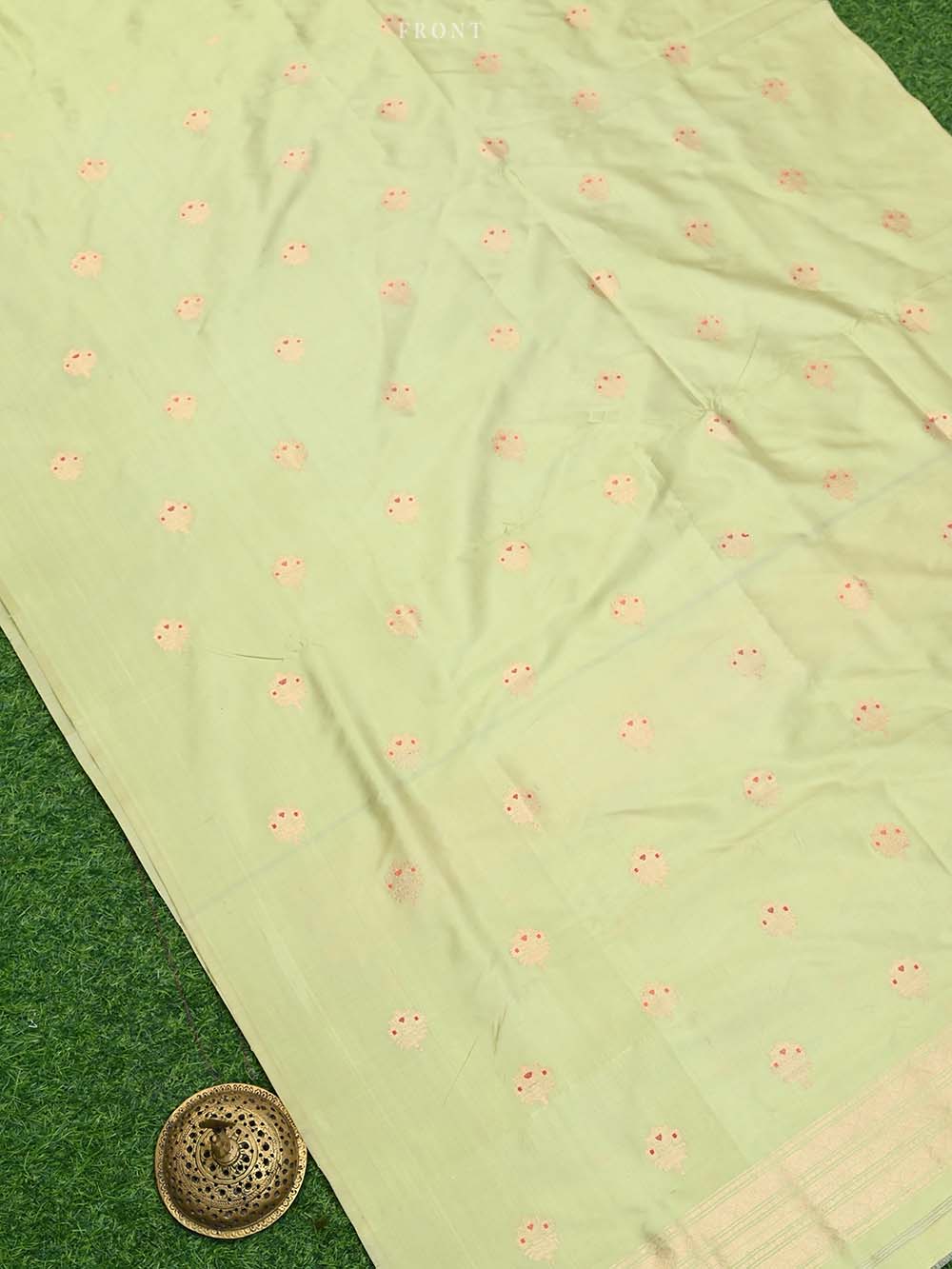 Pista Green Meenakari Katan Silk Handloom Banarasi Suit - Sacred Weaves