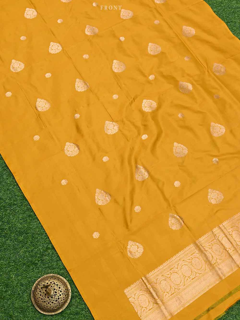 Mustard Katan Silk Handloom Banarasi Suit - Sacred Weaves