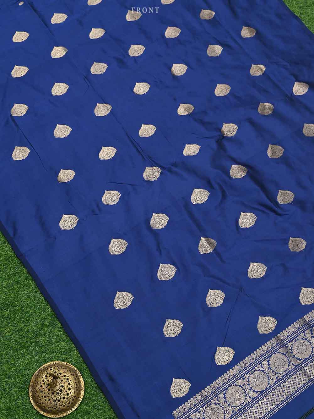 Navy Blue Katan Silk Handloom Banarasi Suit - Sacred Weaves