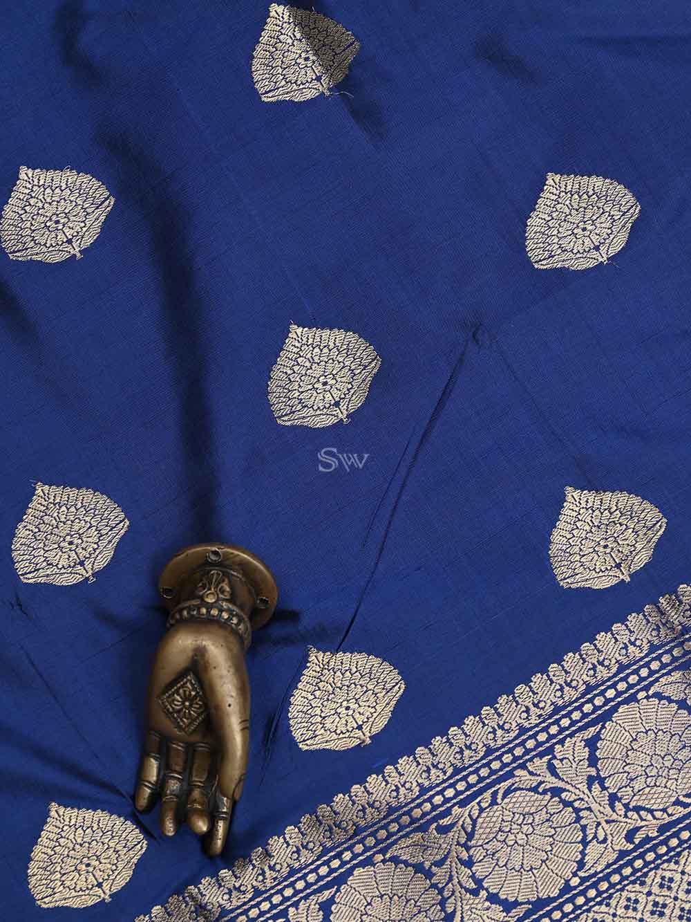 Navy Blue Katan Silk Handloom Banarasi Suit - Sacred Weaves