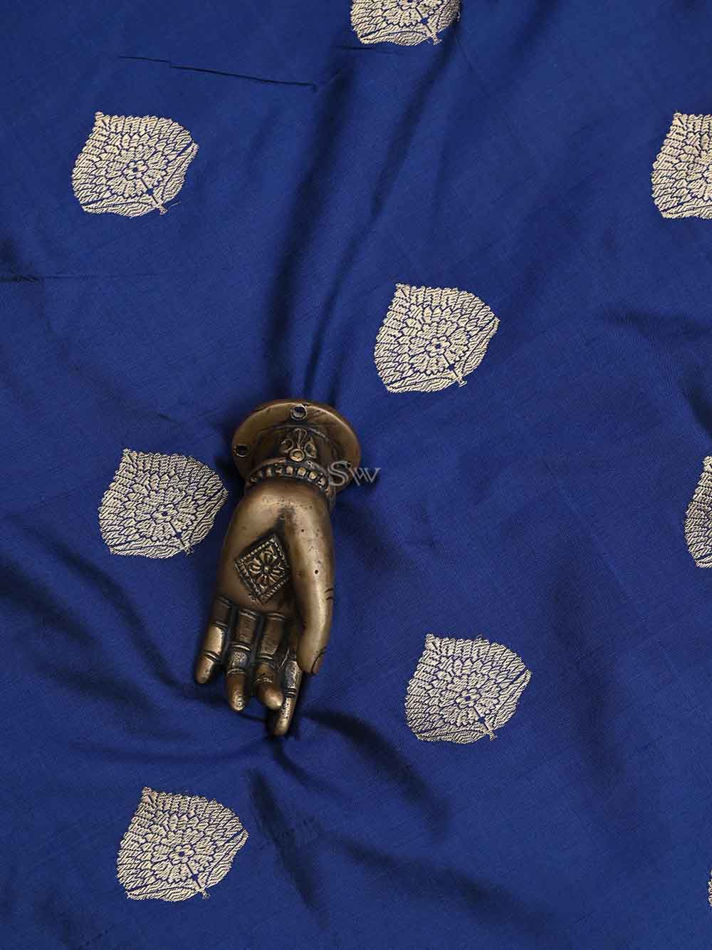 Navy Blue Katan Silk Handloom Banarasi Suit - Sacred Weaves