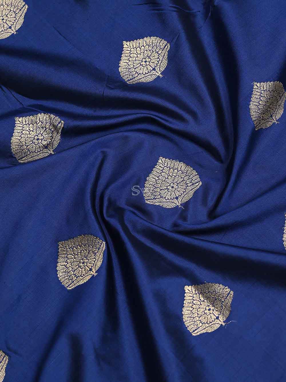 Navy Blue Katan Silk Handloom Banarasi Suit - Sacred Weaves