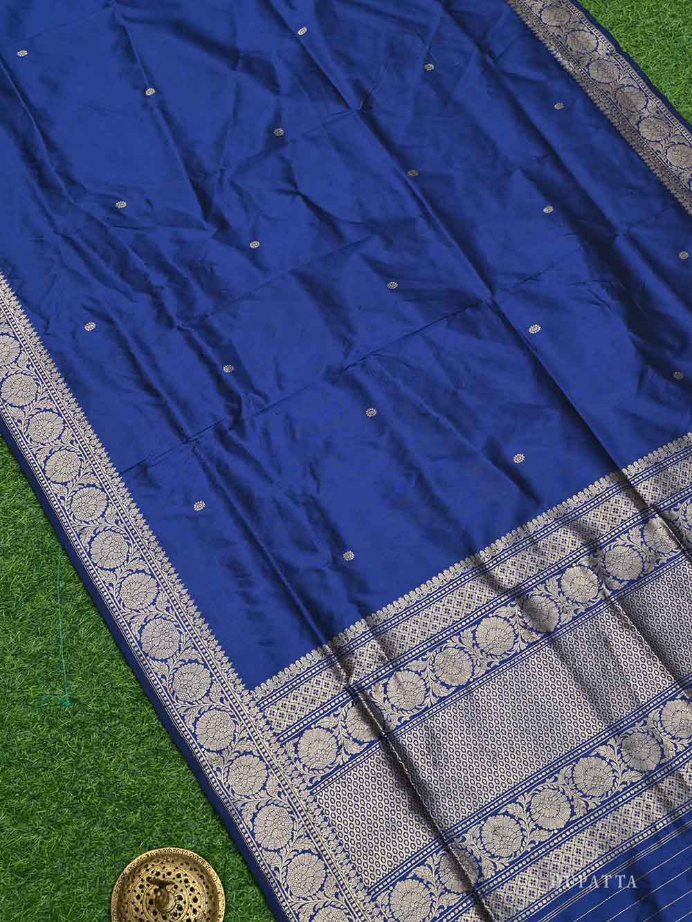 Navy Blue Katan Silk Handloom Banarasi Suit - Sacred Weaves