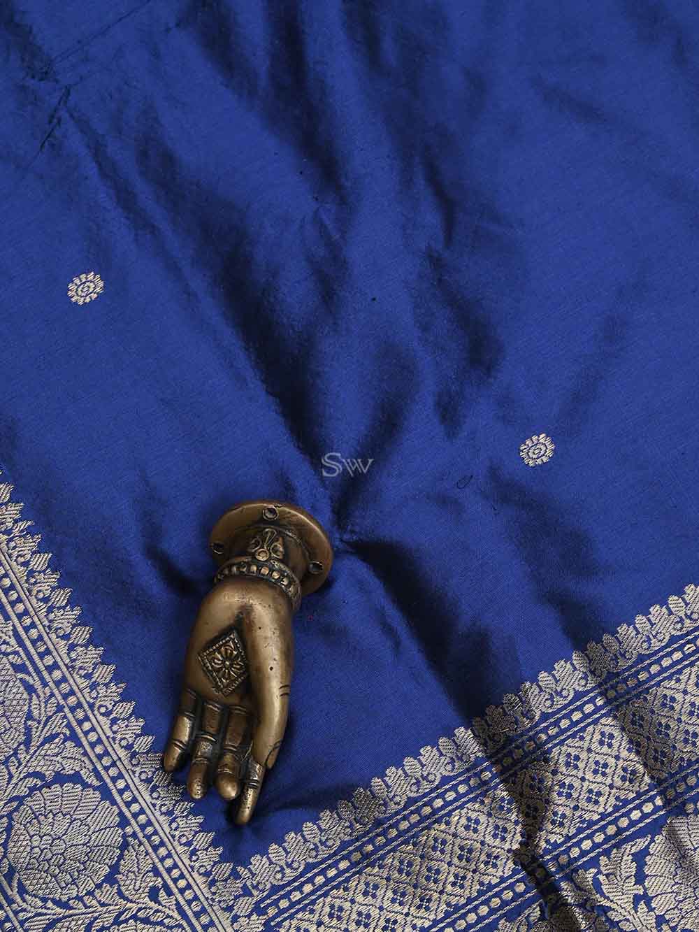 Navy Blue Katan Silk Handloom Banarasi Suit - Sacred Weaves