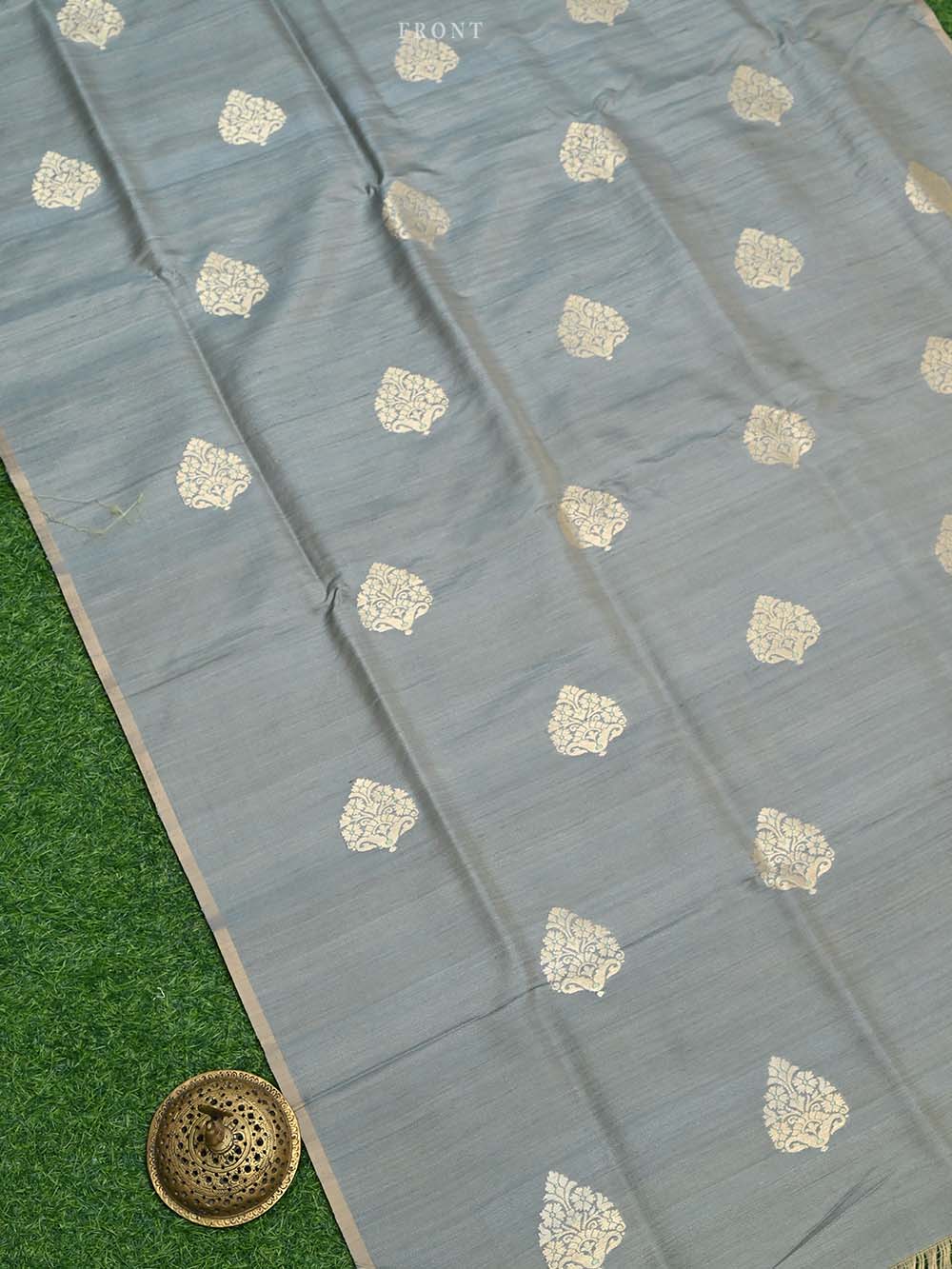 Grey Tussar Silk Handloom Banarasi Suit - Sacred Weaves