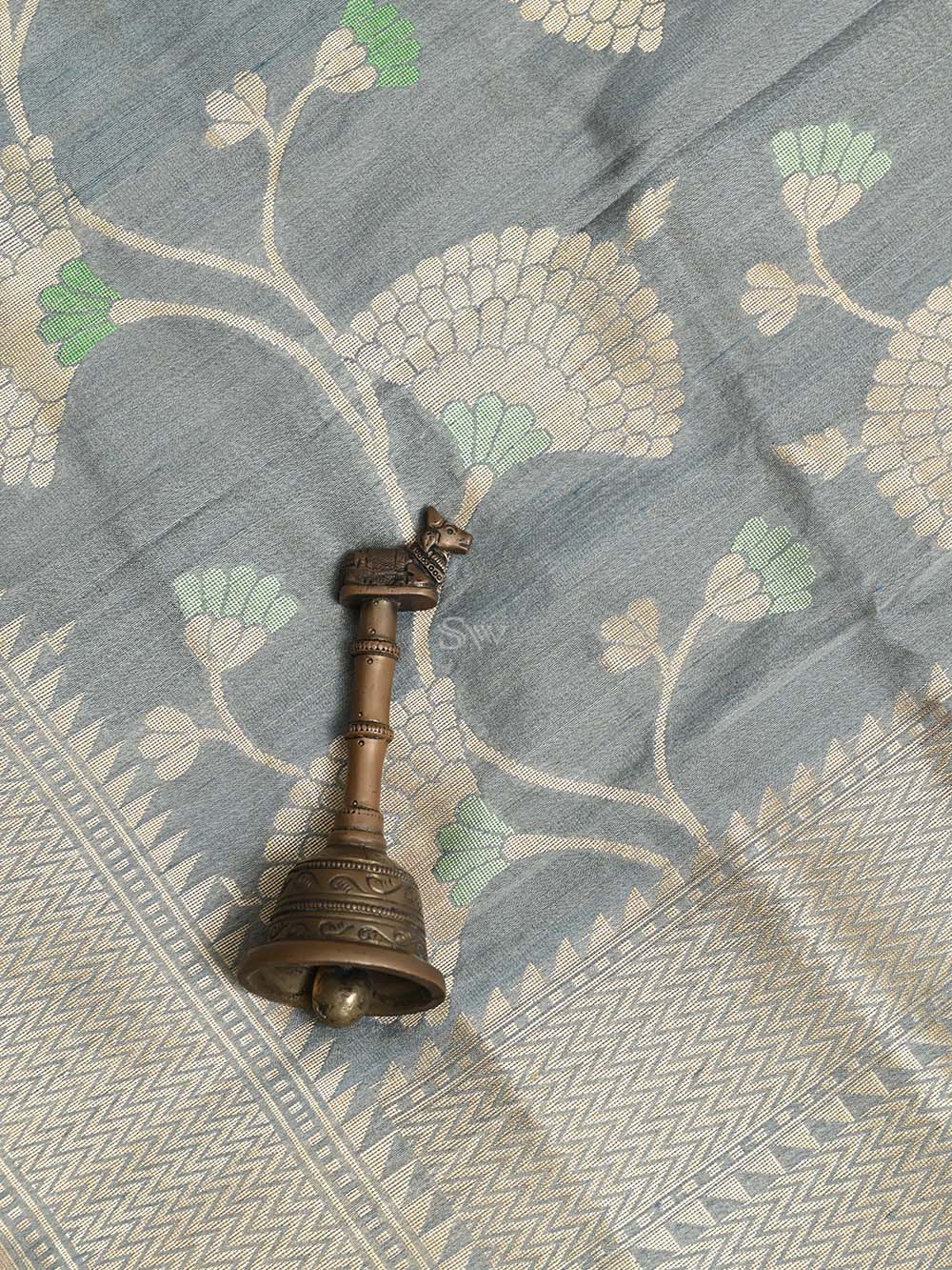 Grey Tussar Silk Handloom Banarasi Suit - Sacred Weaves