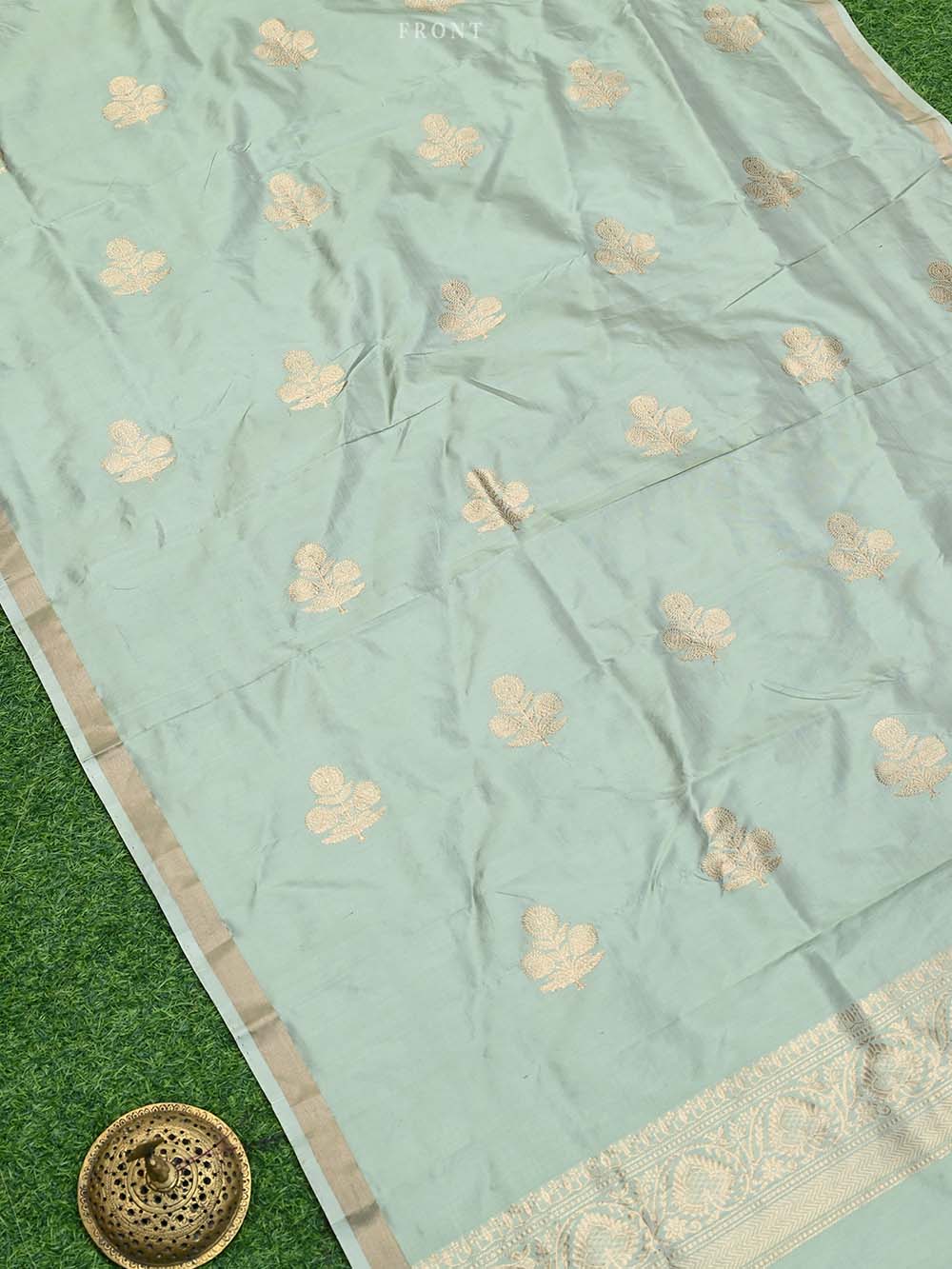 Pastel Moss Green Katan Silk Handloom Banarasi Suit - Sacred Weaves