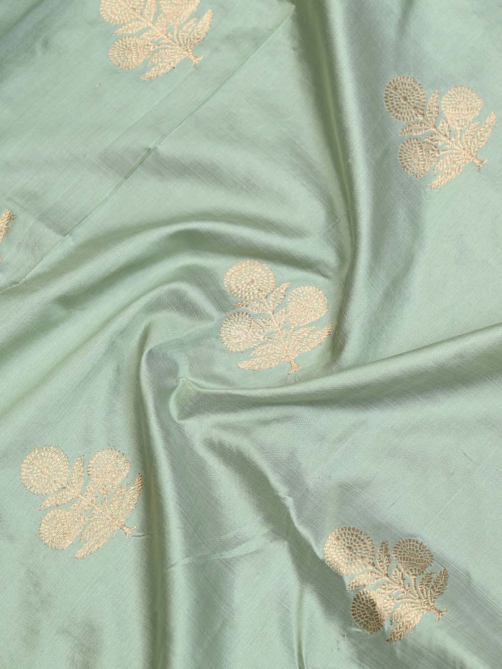 Pastel Moss Green Katan Silk Handloom Banarasi Suit - Sacred Weaves