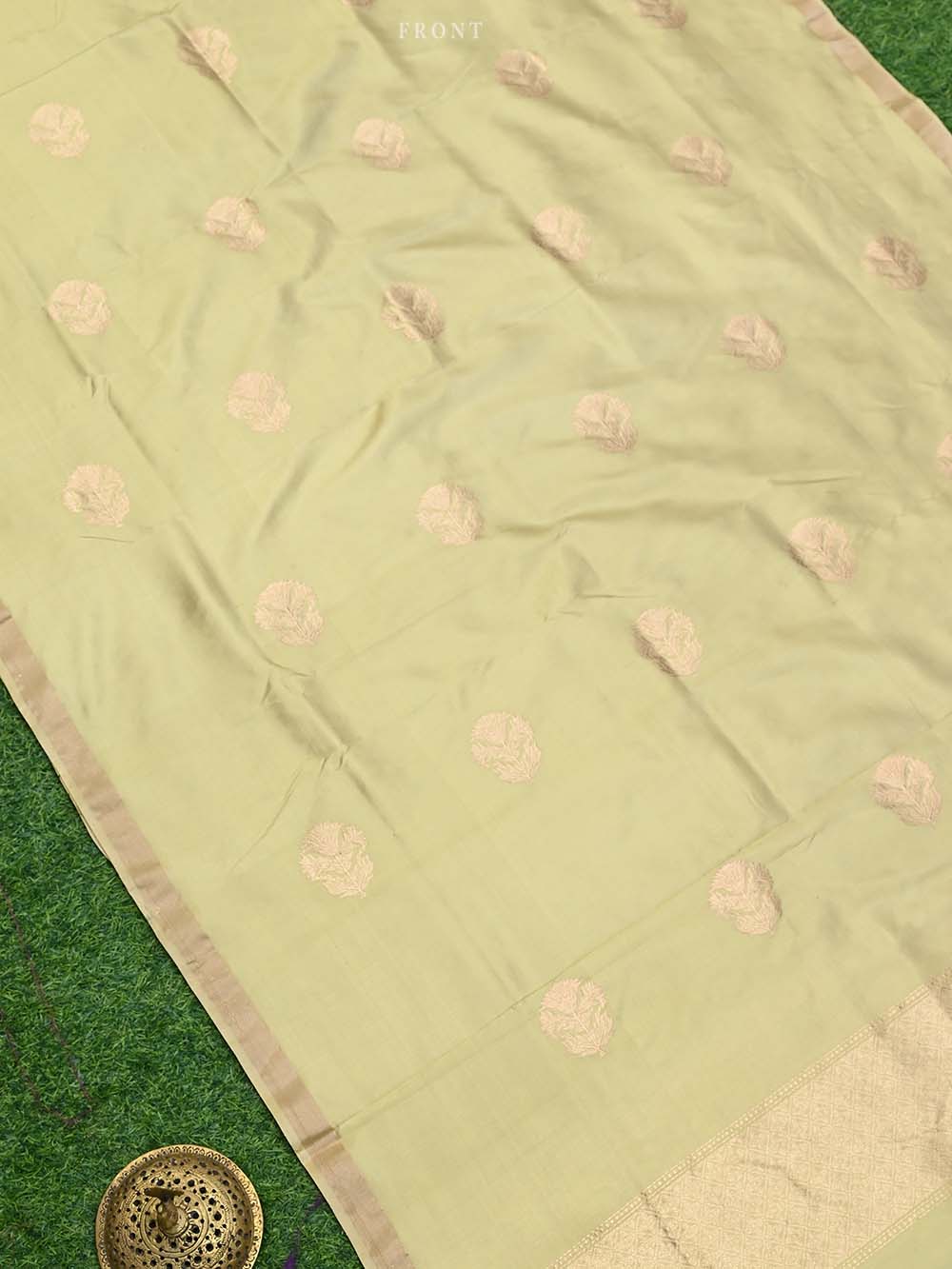 Pista Green Katan Silk Handloom Banarasi Suit - Sacred Weaves