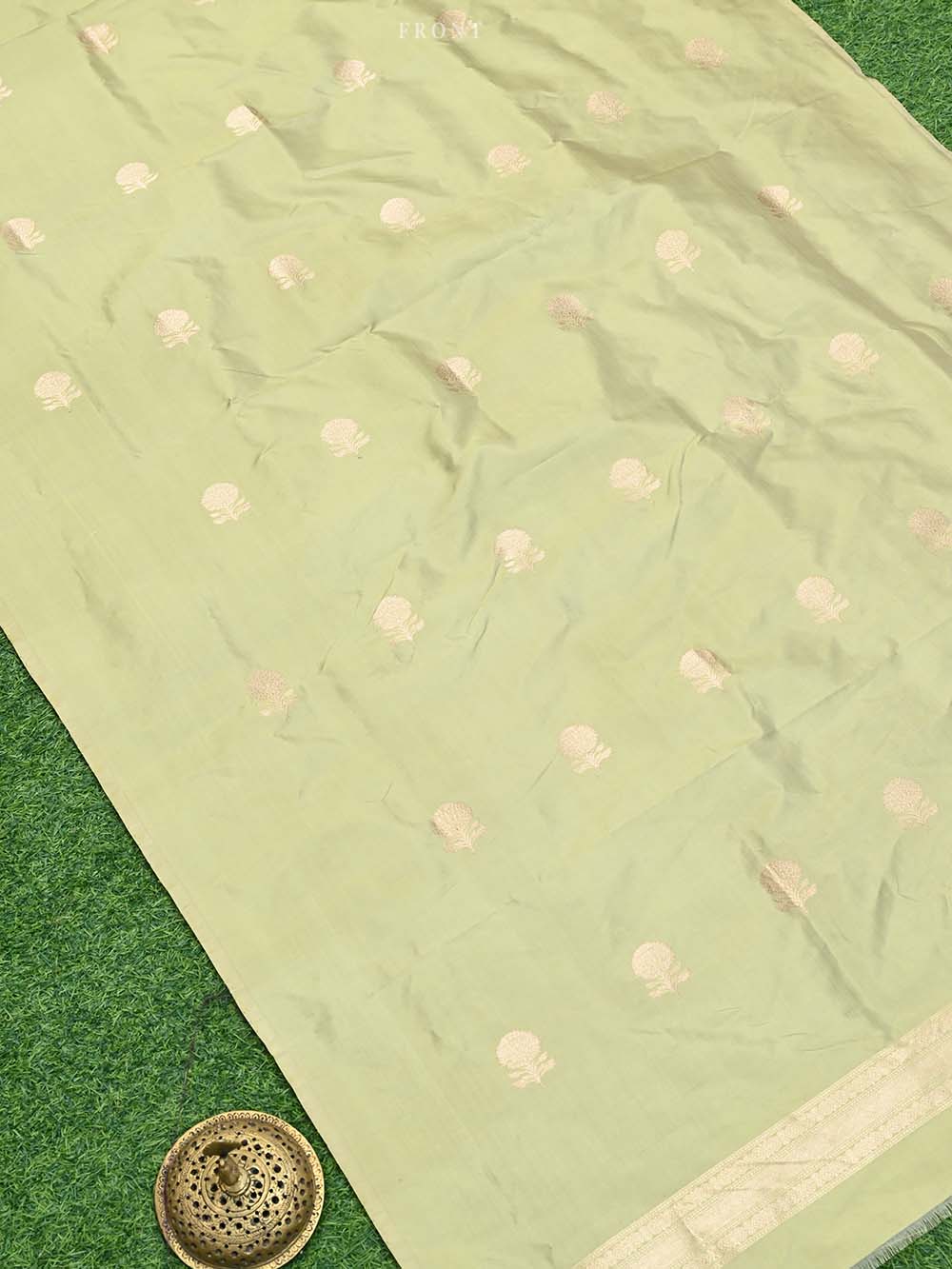 Light Moss Green Katan Silk Handloom Banarasi Suit - Sacred Weaves