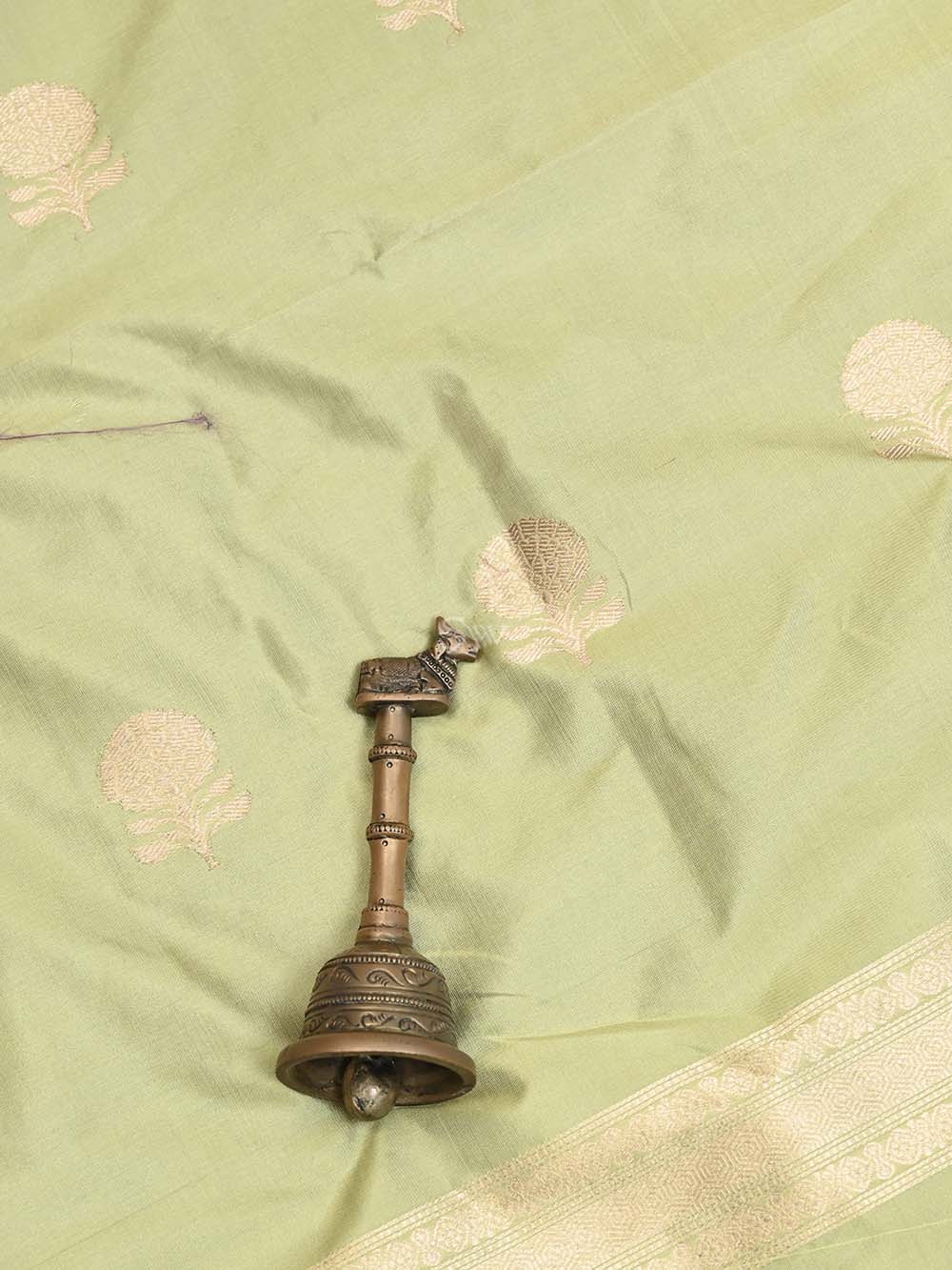 Light Moss Green Katan Silk Handloom Banarasi Suit - Sacred Weaves
