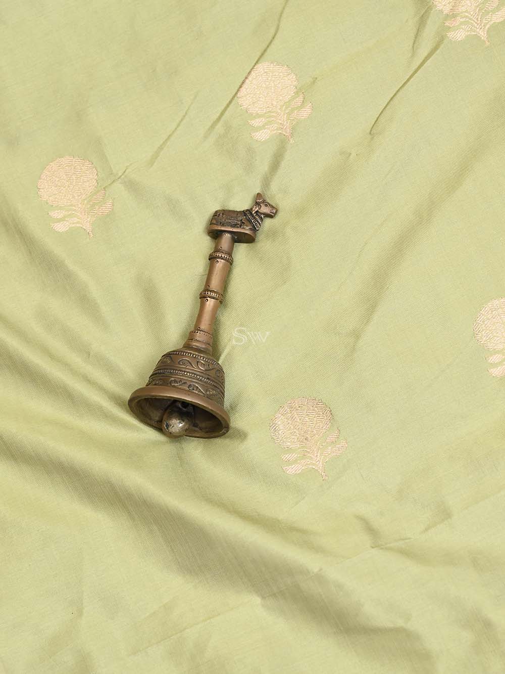 Light Moss Green Katan Silk Handloom Banarasi Suit - Sacred Weaves