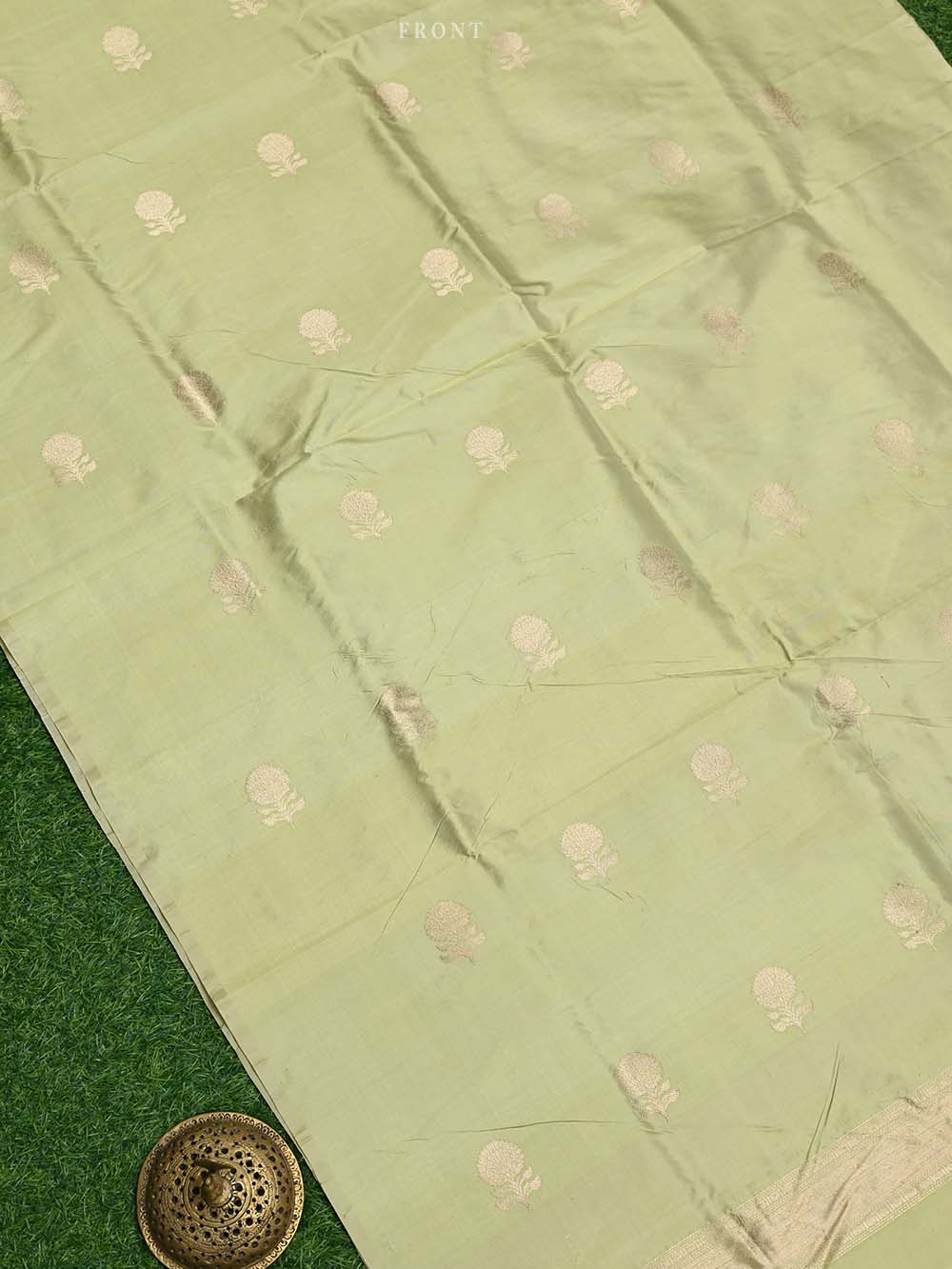 Pista Green Katan Silk Handloom Banarasi Suit - Sacred Weaves