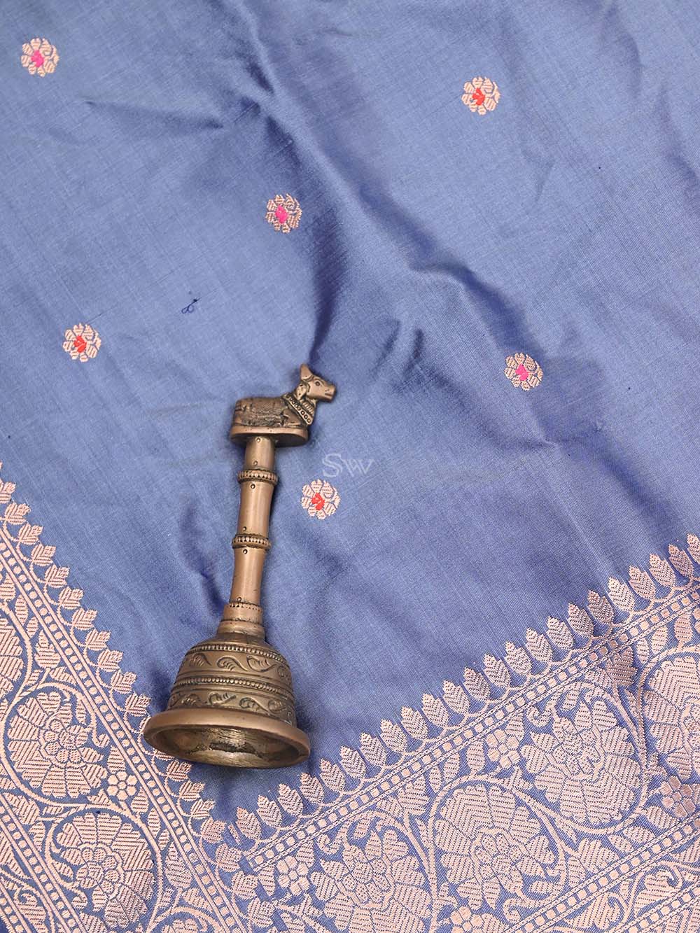 Grey Katan Silk Handloom Banarasi Dupatta - Sacred Weaves