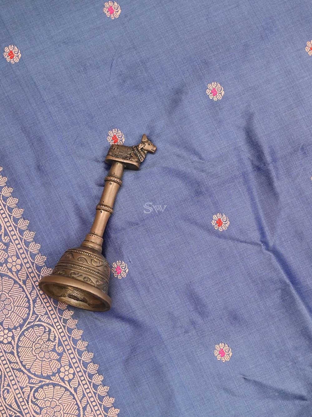 Grey Katan Silk Handloom Banarasi Dupatta - Sacred Weaves