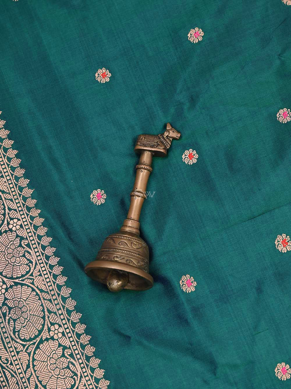 Green Blue Katan Silk Handloom Banarasi Dupatta - Sacred Weaves