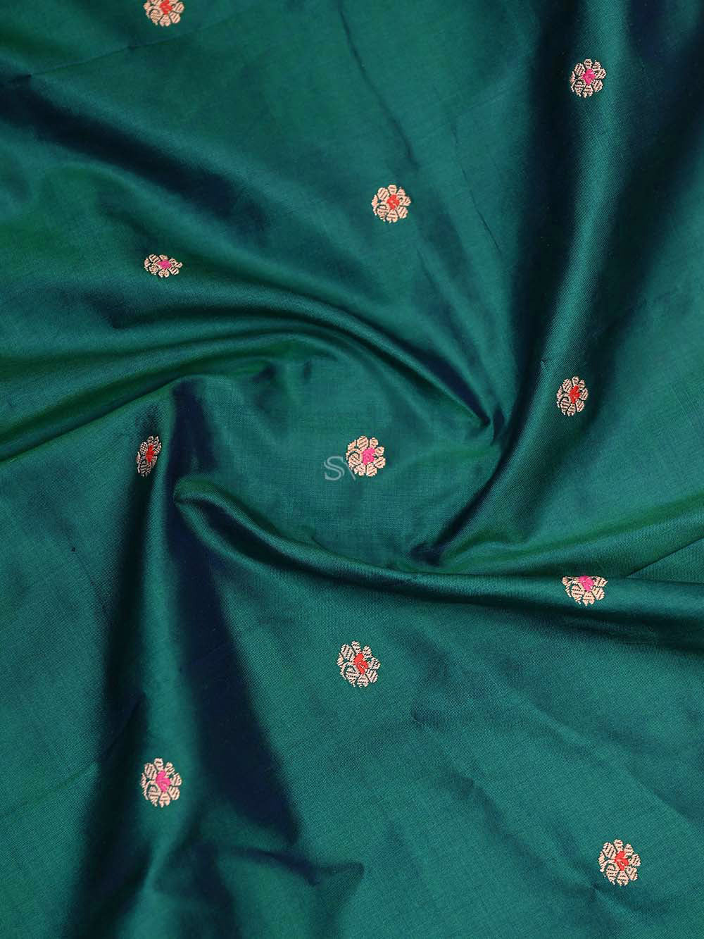 Green Blue Katan Silk Handloom Banarasi Dupatta - Sacred Weaves
