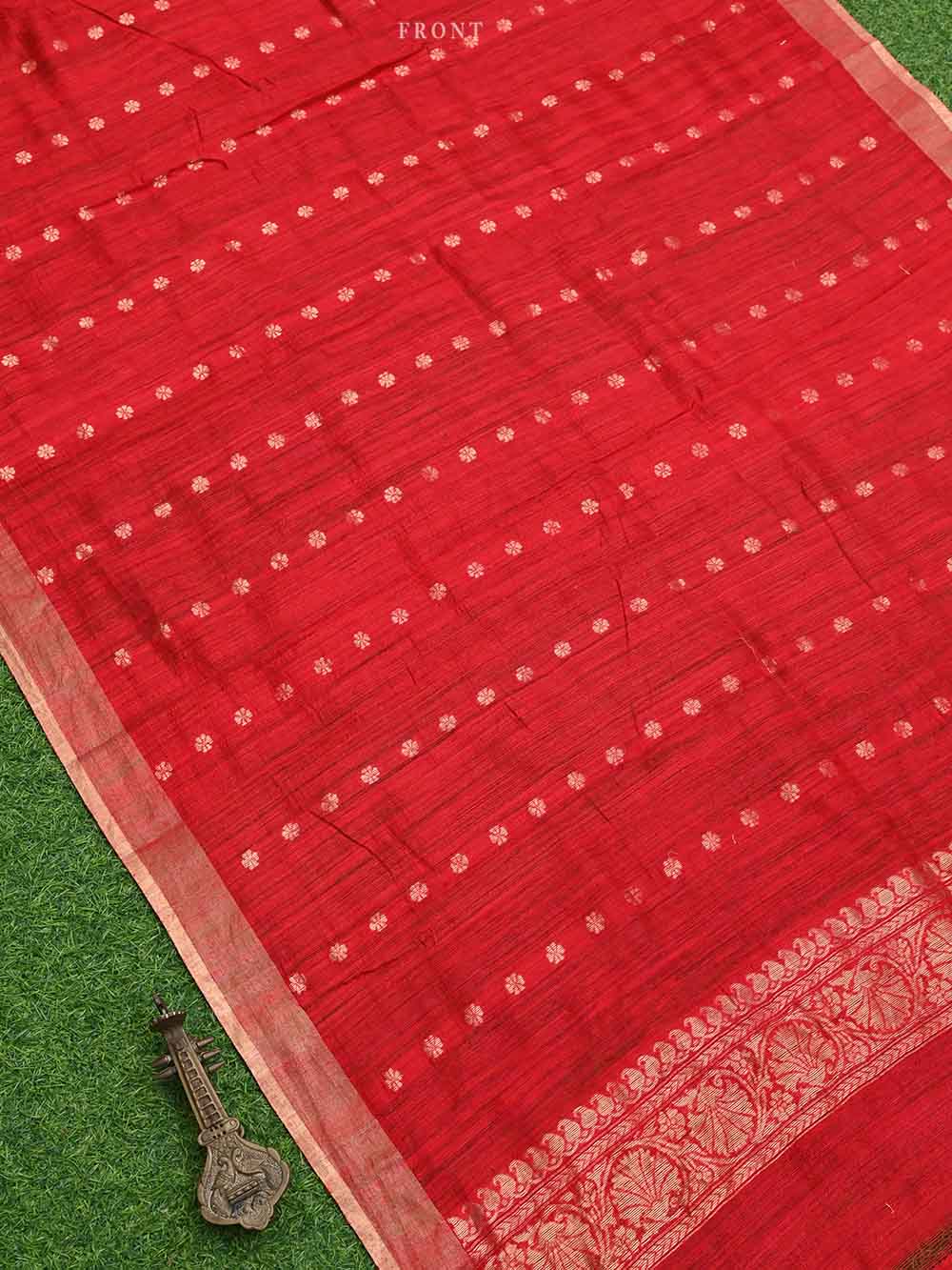 Red Dupion Silk Handloom Banarasi Suit - Sacred Weaves