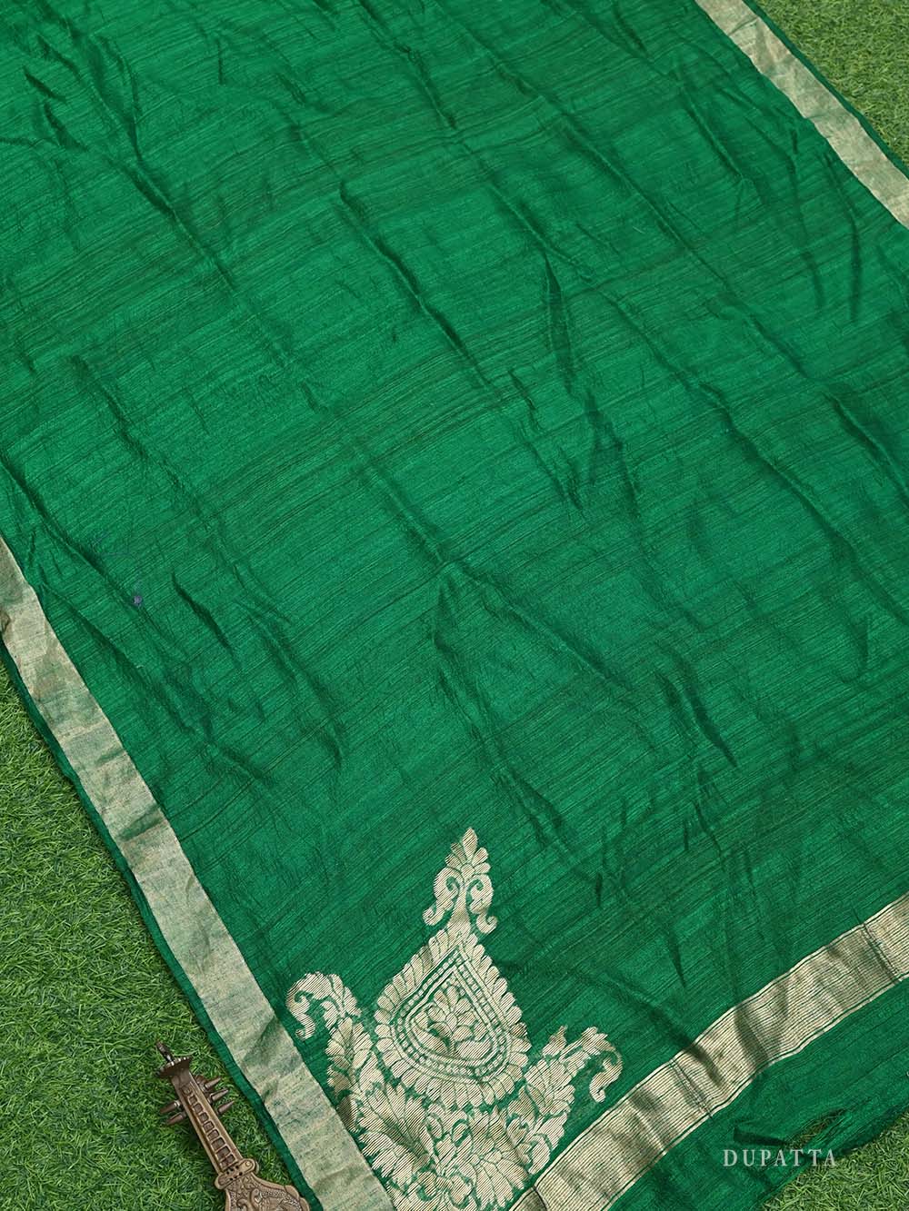 Bottle Green Dupion Silk Handloom Banarasi Suit - Sacred Weaves