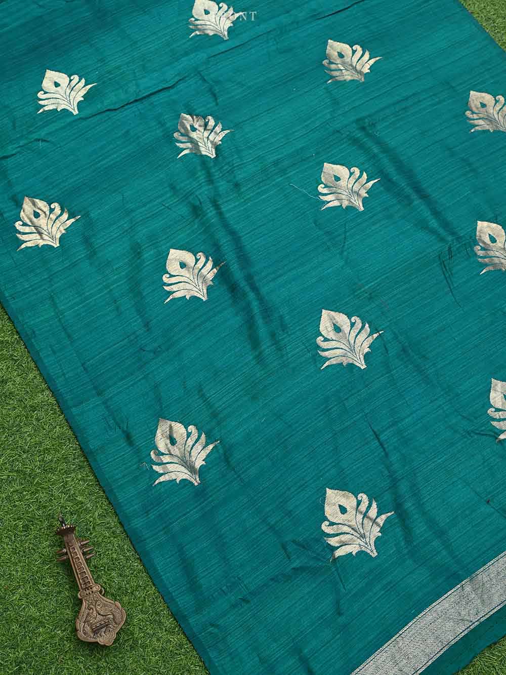 Teal Green Dupion Silk Handloom Banarasi Suit - Sacred Weaves