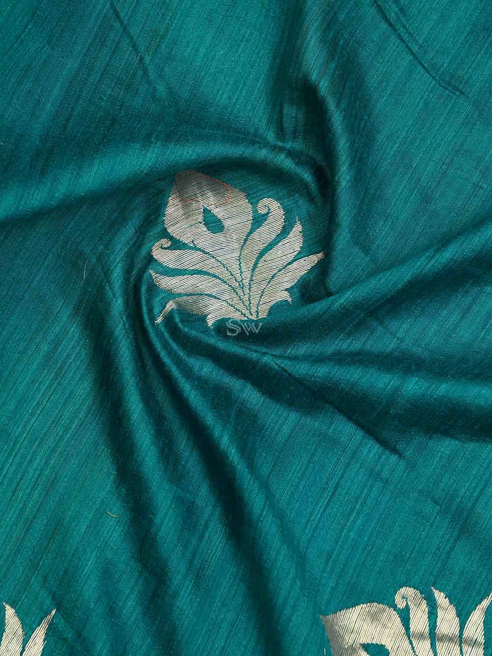 Teal Green Dupion Silk Handloom Banarasi Suit - Sacred Weaves