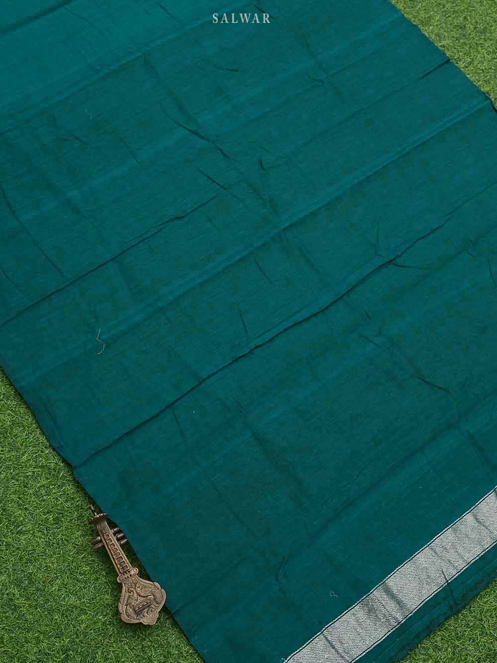 Teal Green Dupion Silk Handloom Banarasi Suit - Sacred Weaves