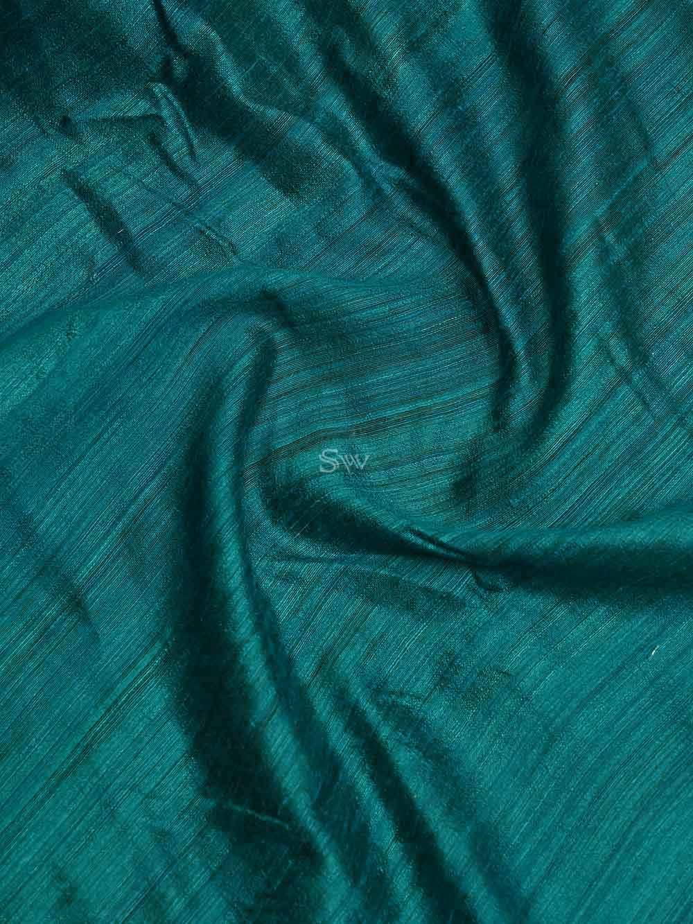 Teal Green Dupion Silk Handloom Banarasi Suit - Sacred Weaves