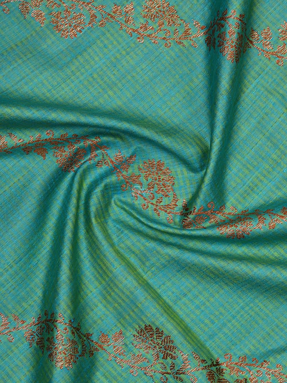 Blue Yellow Dupion Silk Handloom Banarasi Dupatta - Sacred Weaves