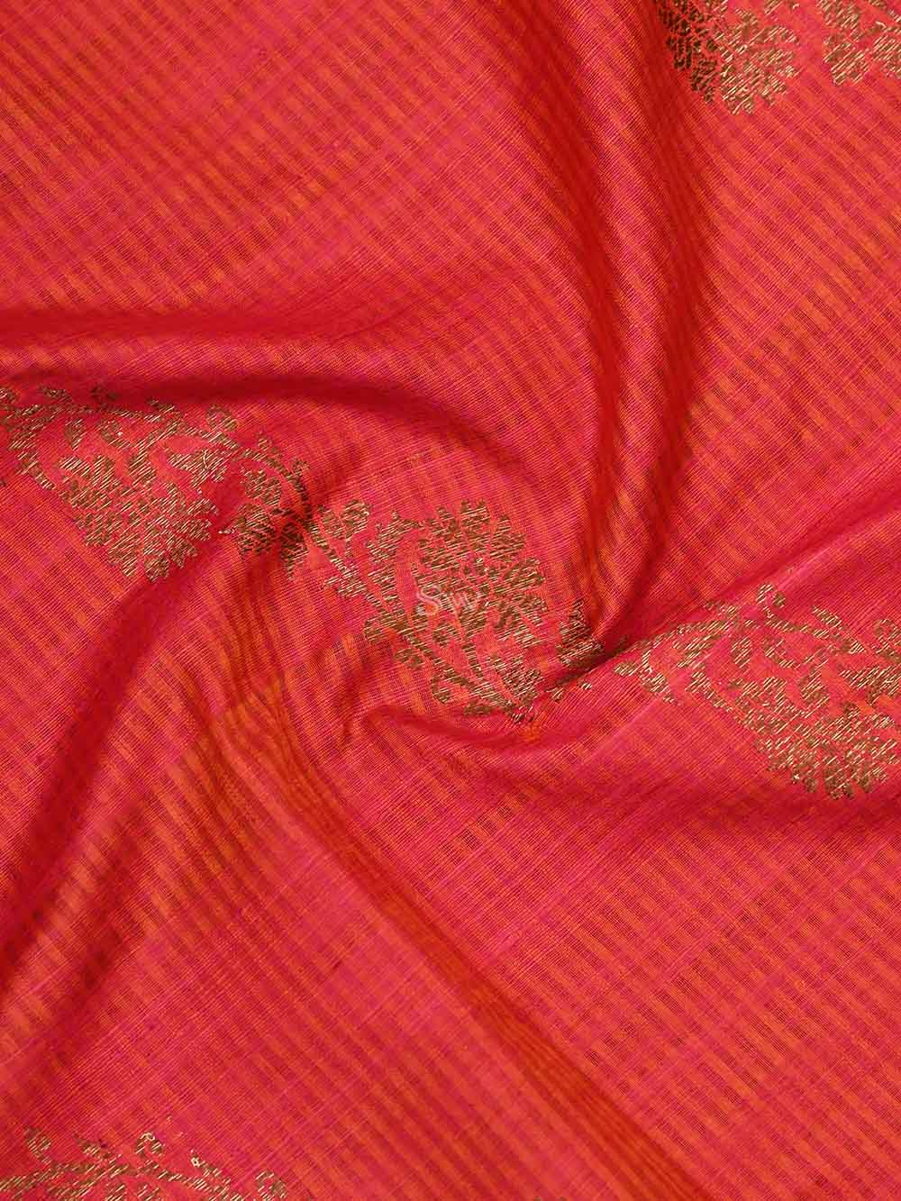 Pink Orange Dupion Silk Handloom Banarasi Dupatta - Sacred Weaves