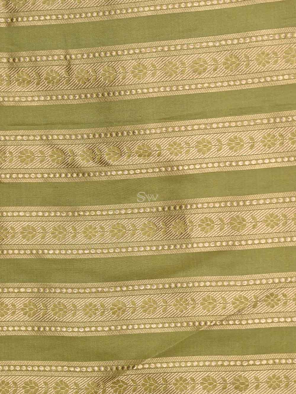 Olive Green Silk Handloom Banarasi Lehenga - Sacred Weaves