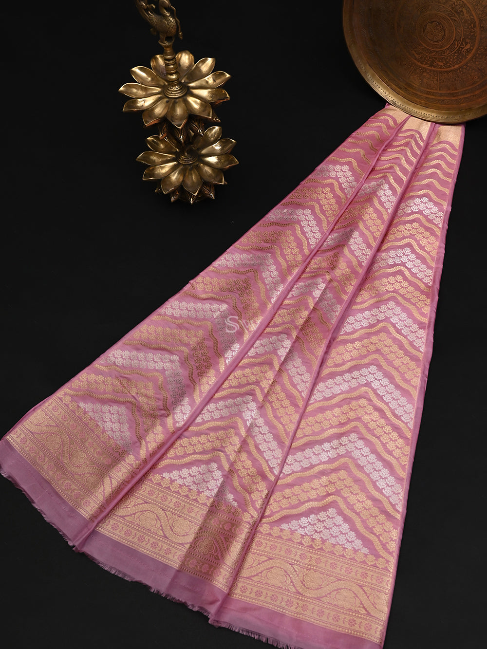 Pastel Pink Silk Handloom Banarasi Lehenga - Sacred Weaves