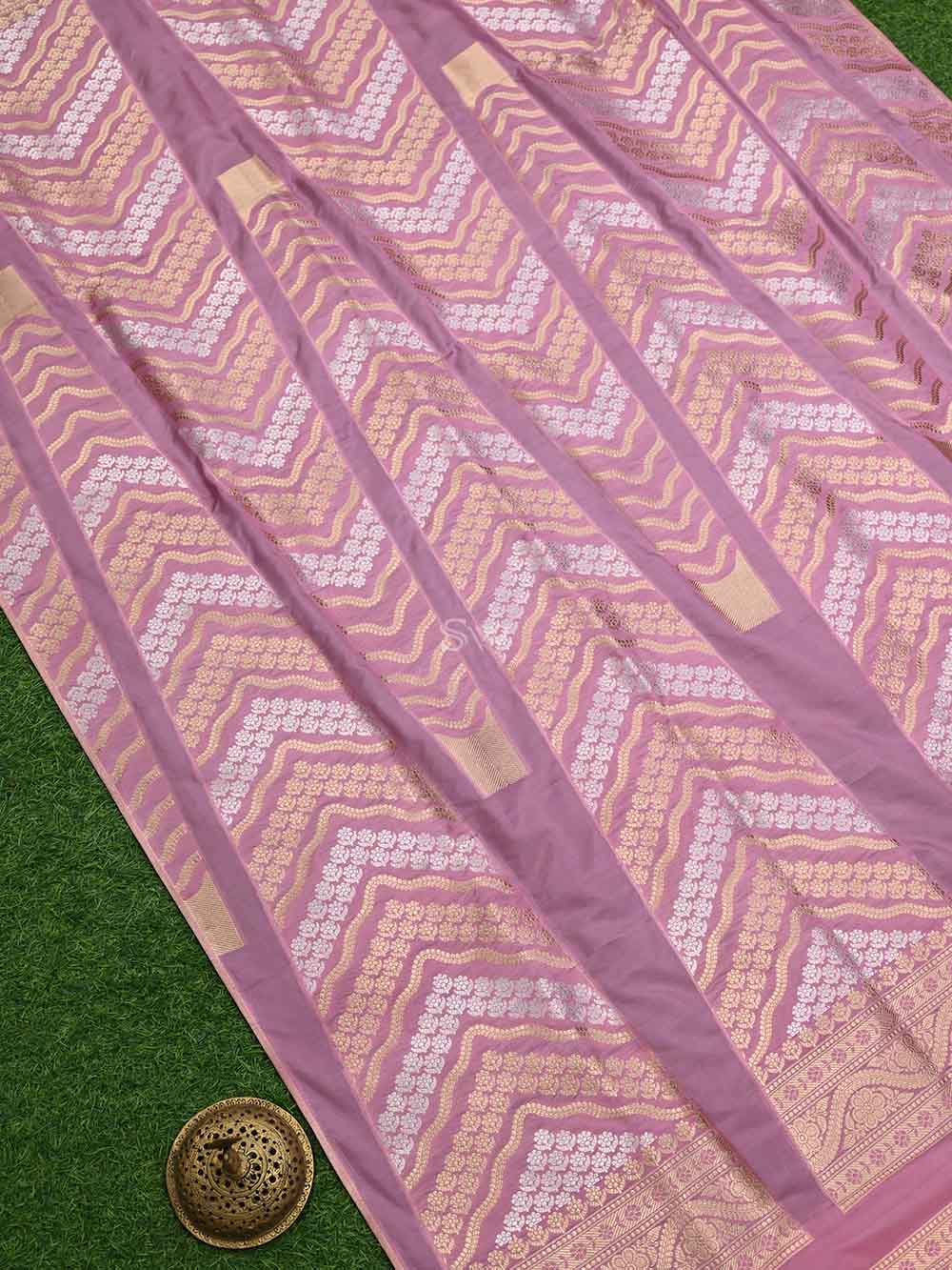 Pastel Pink Silk Handloom Banarasi Lehenga - Sacred Weaves