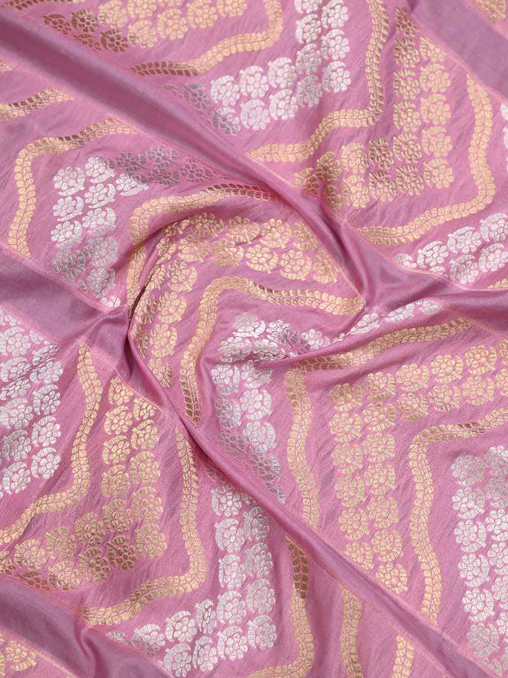 Pastel Pink Silk Handloom Banarasi Lehenga - Sacred Weaves