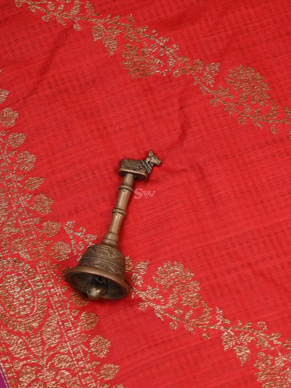 Red Dupion Silk Handloom Banarasi Dupatta - Sacred Weaves
