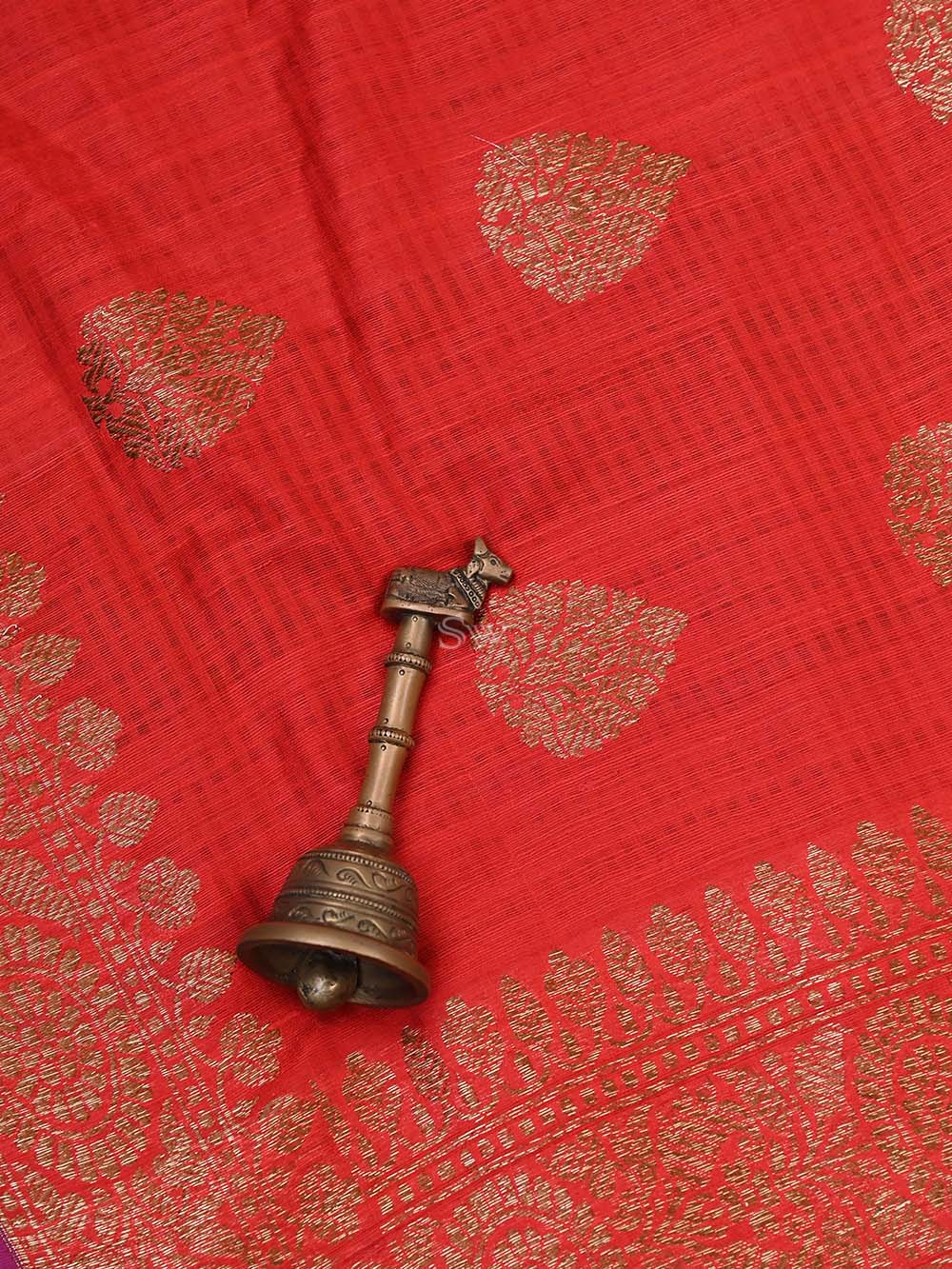 Red Dupion Silk Handloom Banarasi Dupatta - Sacred Weaves