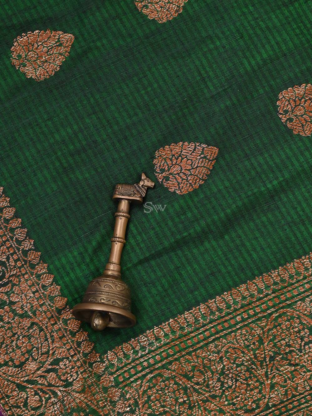 Bottle Green Dupion Silk Handloom Banarasi Dupatta - Sacred Weaves