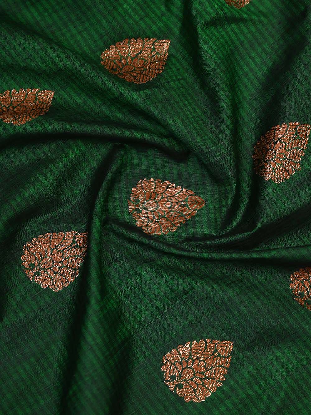 Bottle Green Dupion Silk Handloom Banarasi Dupatta - Sacred Weaves