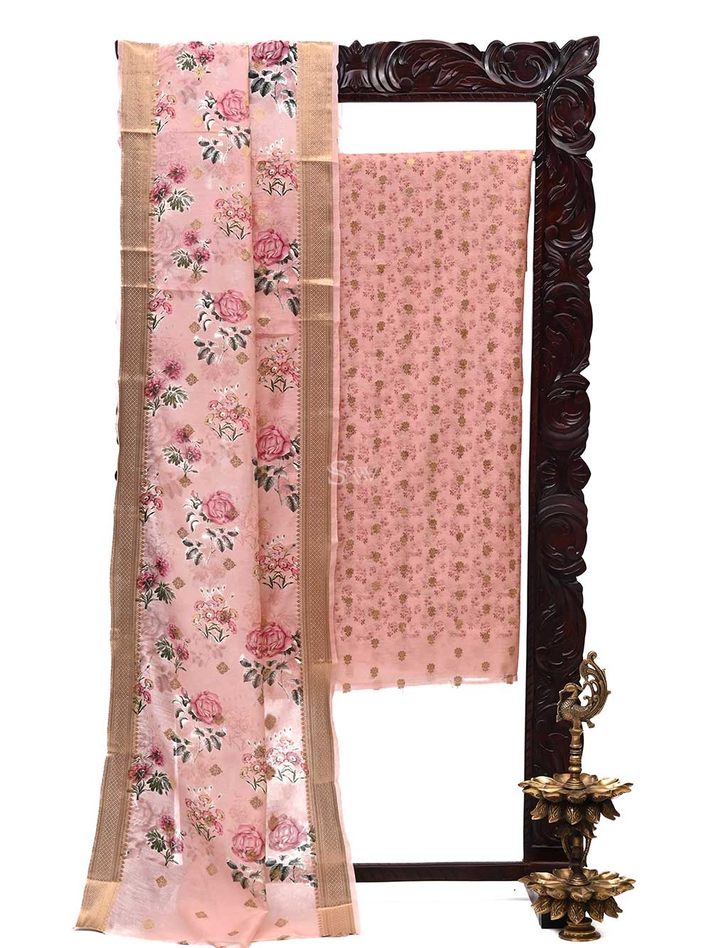 Peach Cotton Handloom Banarasi Suit - Sacred Weaves