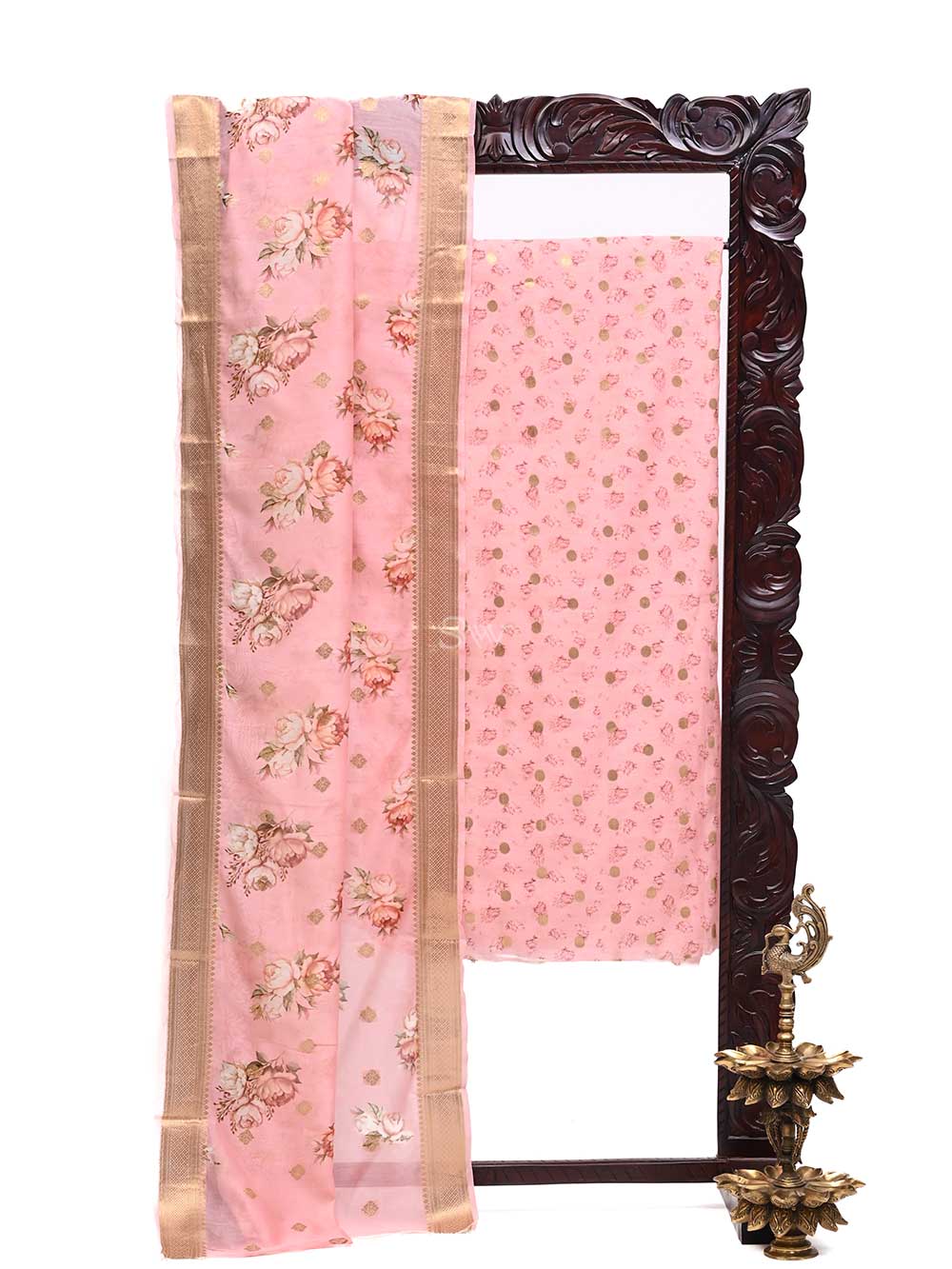 Pink Cotton Handloom Banarasi Suit - Sacred Weaves