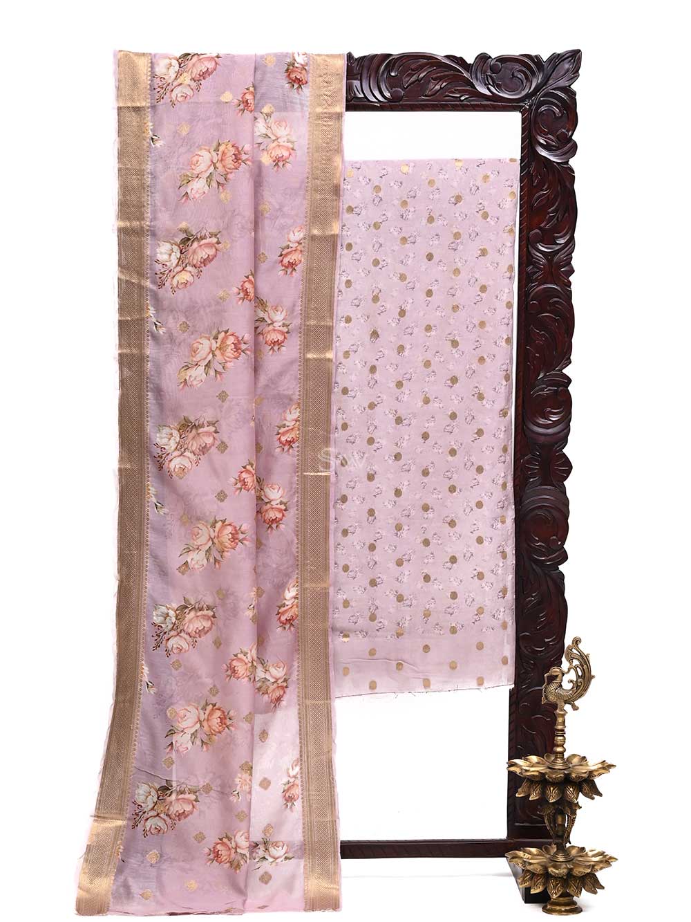 Light Purple Cotton Handloom Banarasi Suit - Sacred Weaves