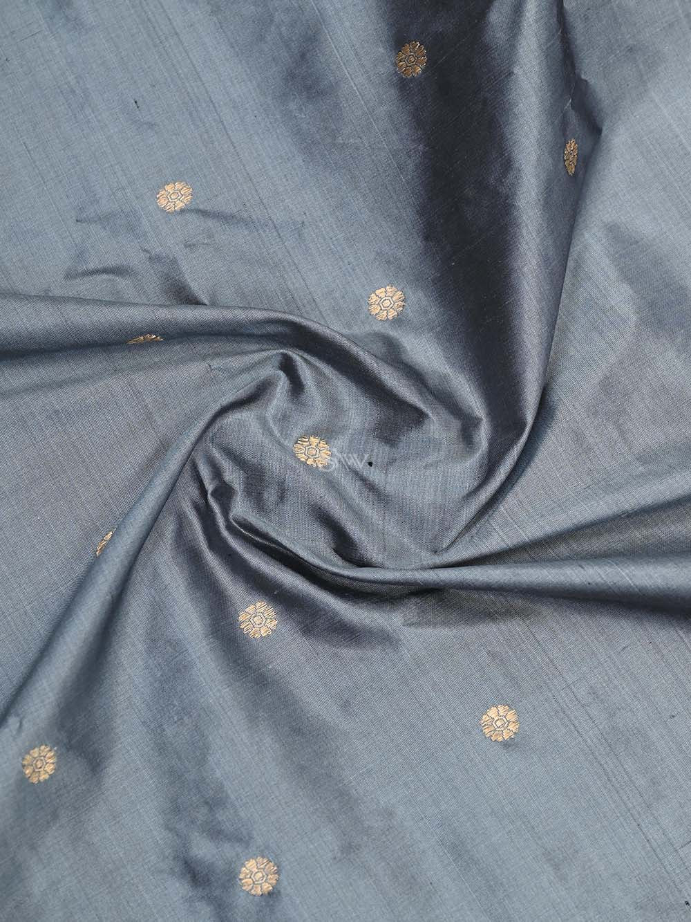 Grey Konia Katan Silk Handloom Banarasi Dupatta - Sacred Weaves