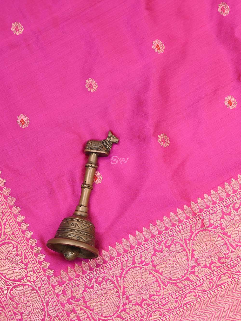 Magenta Katan Silk Handloom Banarasi Dupatta - Sacred Weaves