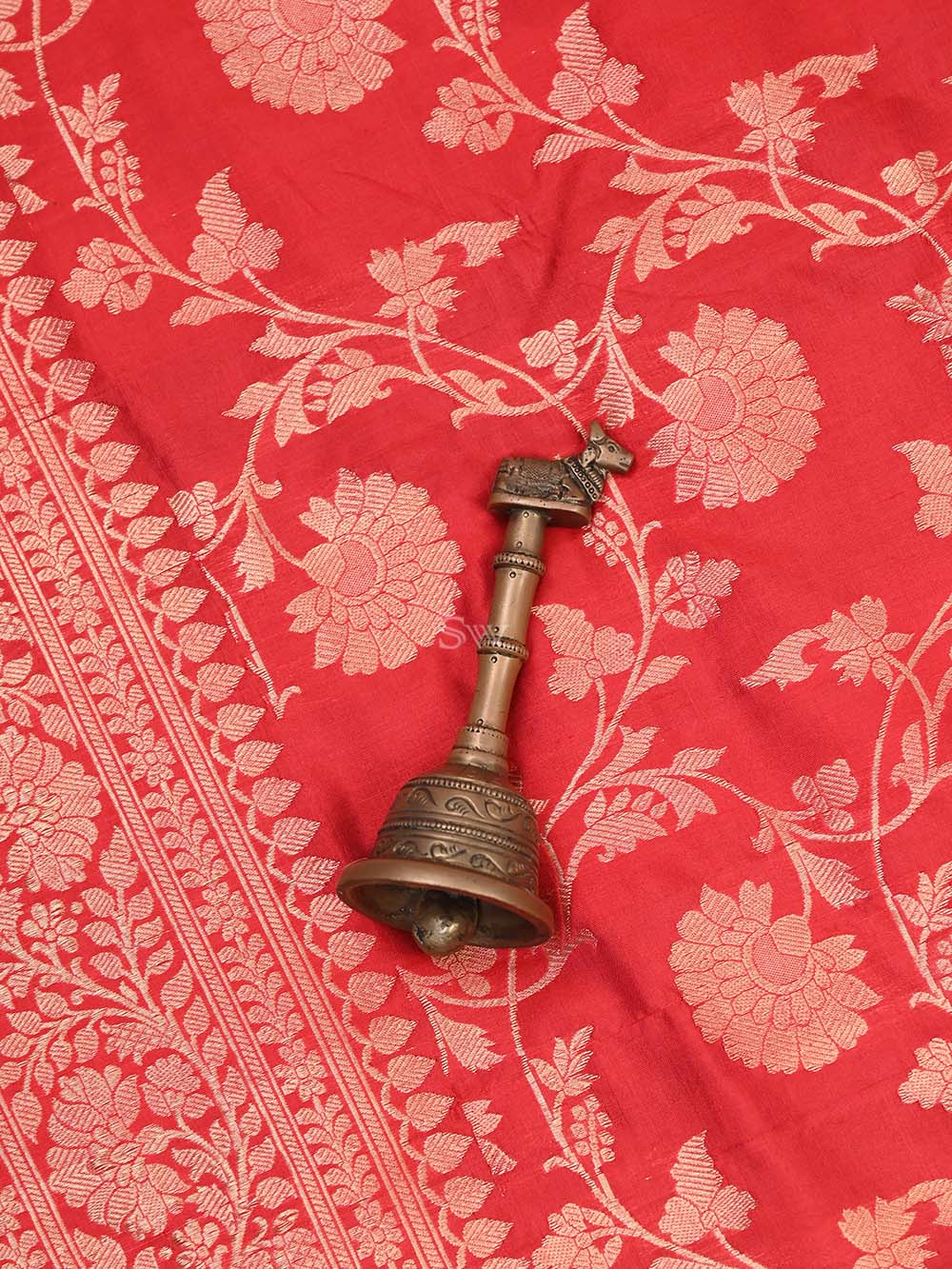Red Jaal Katan Silk Handloom Banarasi Dupatta - Sacred Weaves