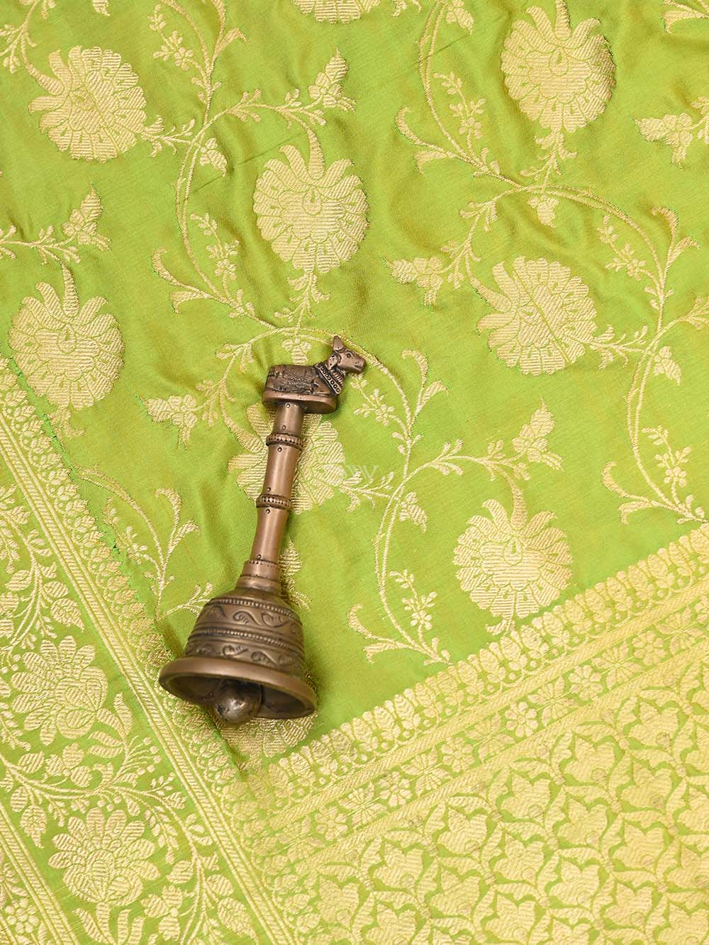 Parrot Green Jaal Katan Silk Handloom Banarasi Dupatta - Sacred Weaves