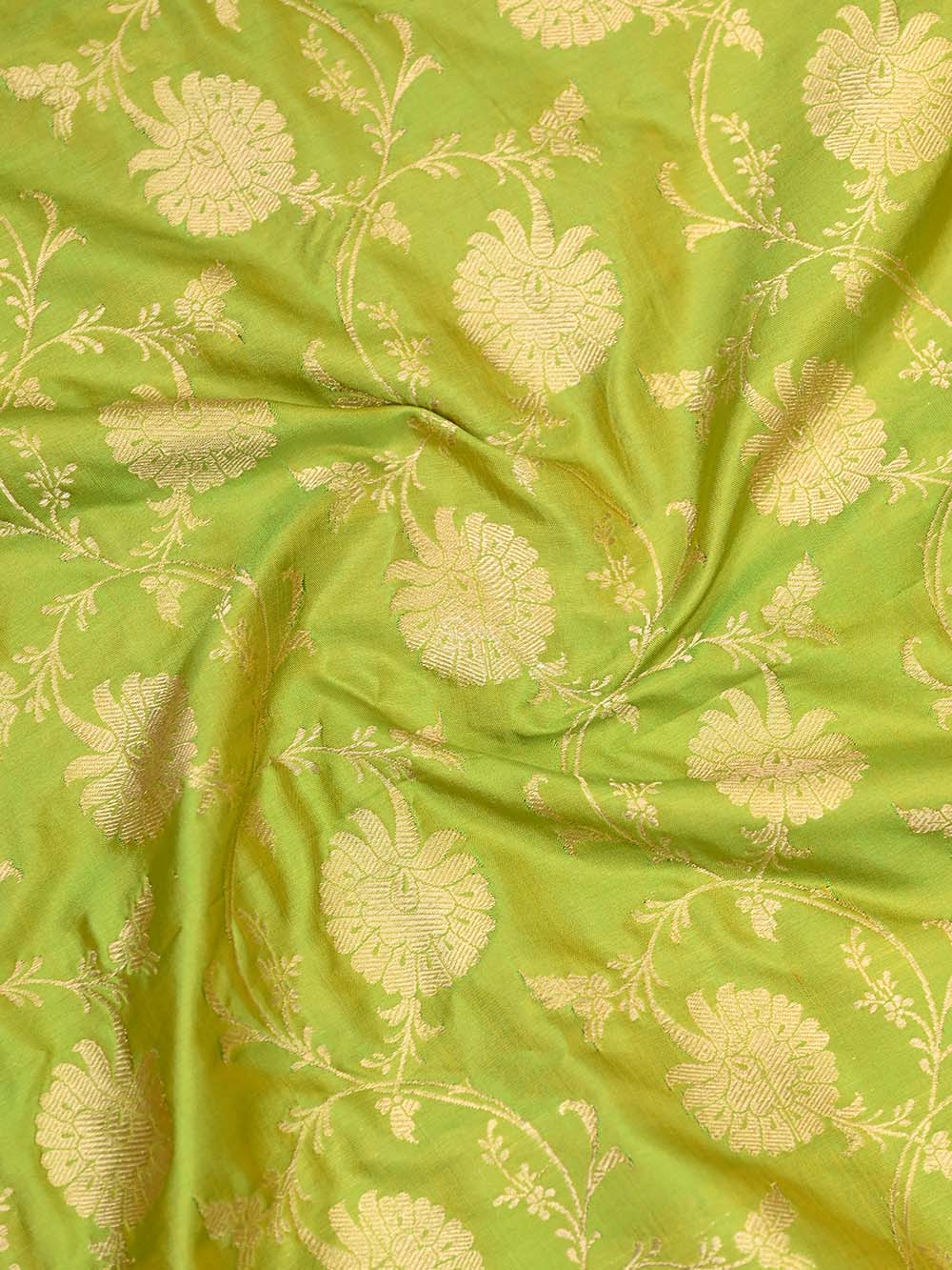 Parrot Green Jaal Katan Silk Handloom Banarasi Dupatta - Sacred Weaves