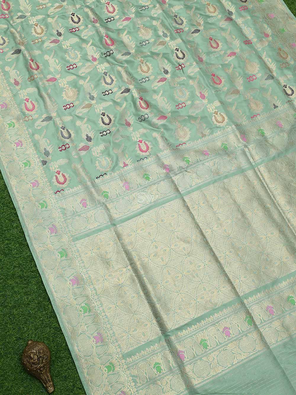 Mint Green Meenakari Katan Silk Handloom Banarasi Saree - Sacred Weaves