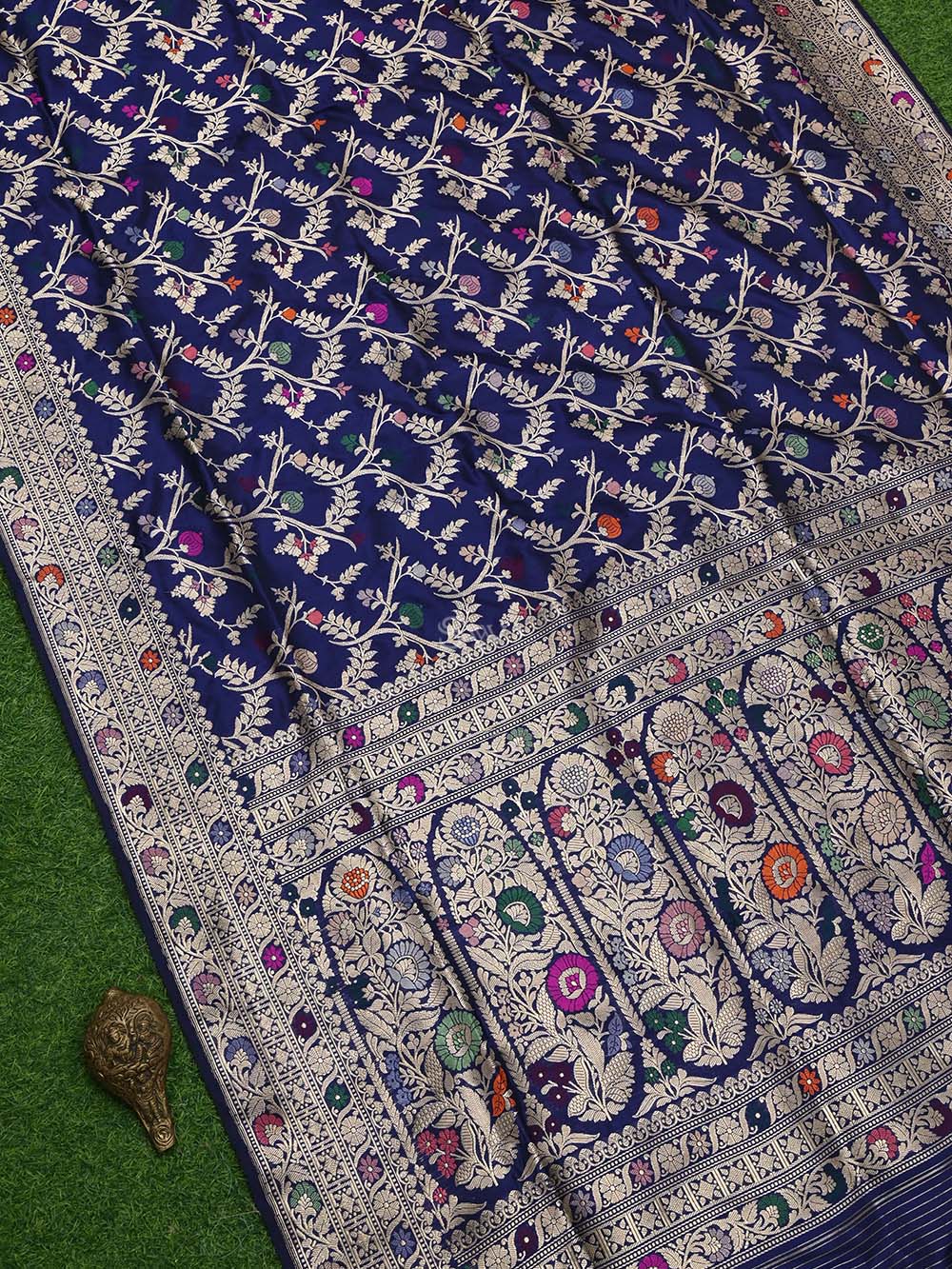 Navy Blue Meenakari Katan Silk Handloom Banarasi Saree - Sacred Weaves